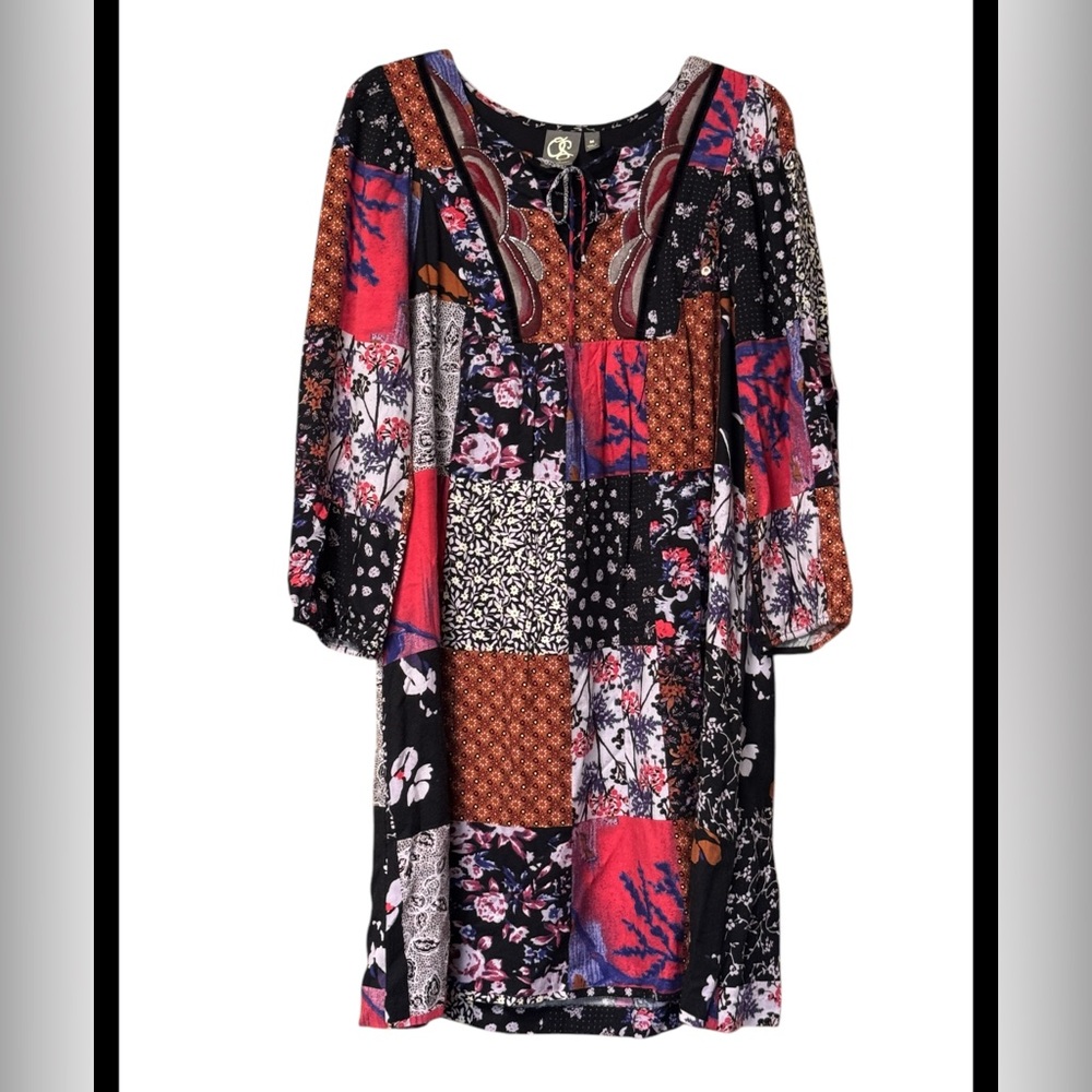 Anthropologie One September Colorful Boho Patchwork Tunic Boho Peasant Dress XS - Picture 2 of 8